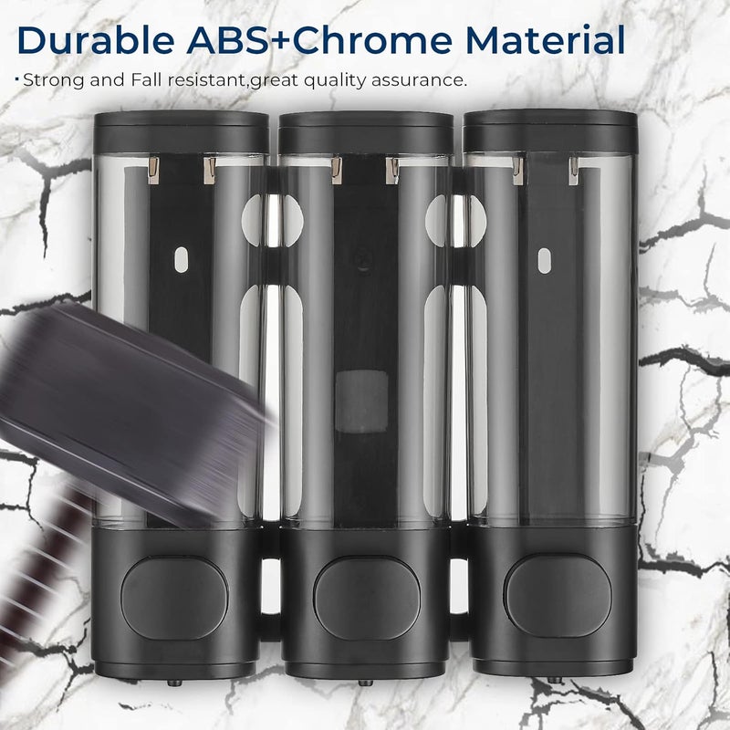 pollock Shower Dispenser 3 Chamber No Drill Shampoo Conditioner Body Wash Dispenser for Bathroom, Large Capacity, Black - Image 5